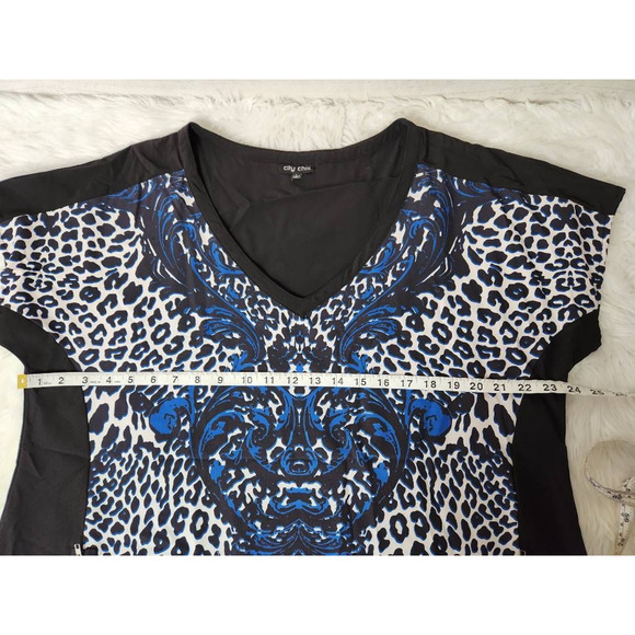 City Chic Womens Midi Dress Black Floral Leopard Print Short Sleeve V Neck L - Picture 3 of 6